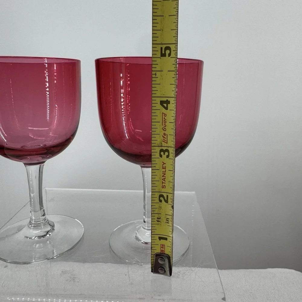 Pair‎ of Antique Cranberry Wine Glasses Excellent Condition